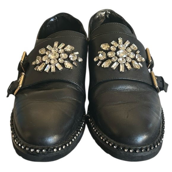 KURT GEIGER LONDON Black Embellished Double Strap Leather Monk Strap Shoes 10.5 - Picture 6 of 15